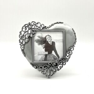 Malden Pewter Heart‎ Picture Frame Ornate Scrollwork Desk Decor